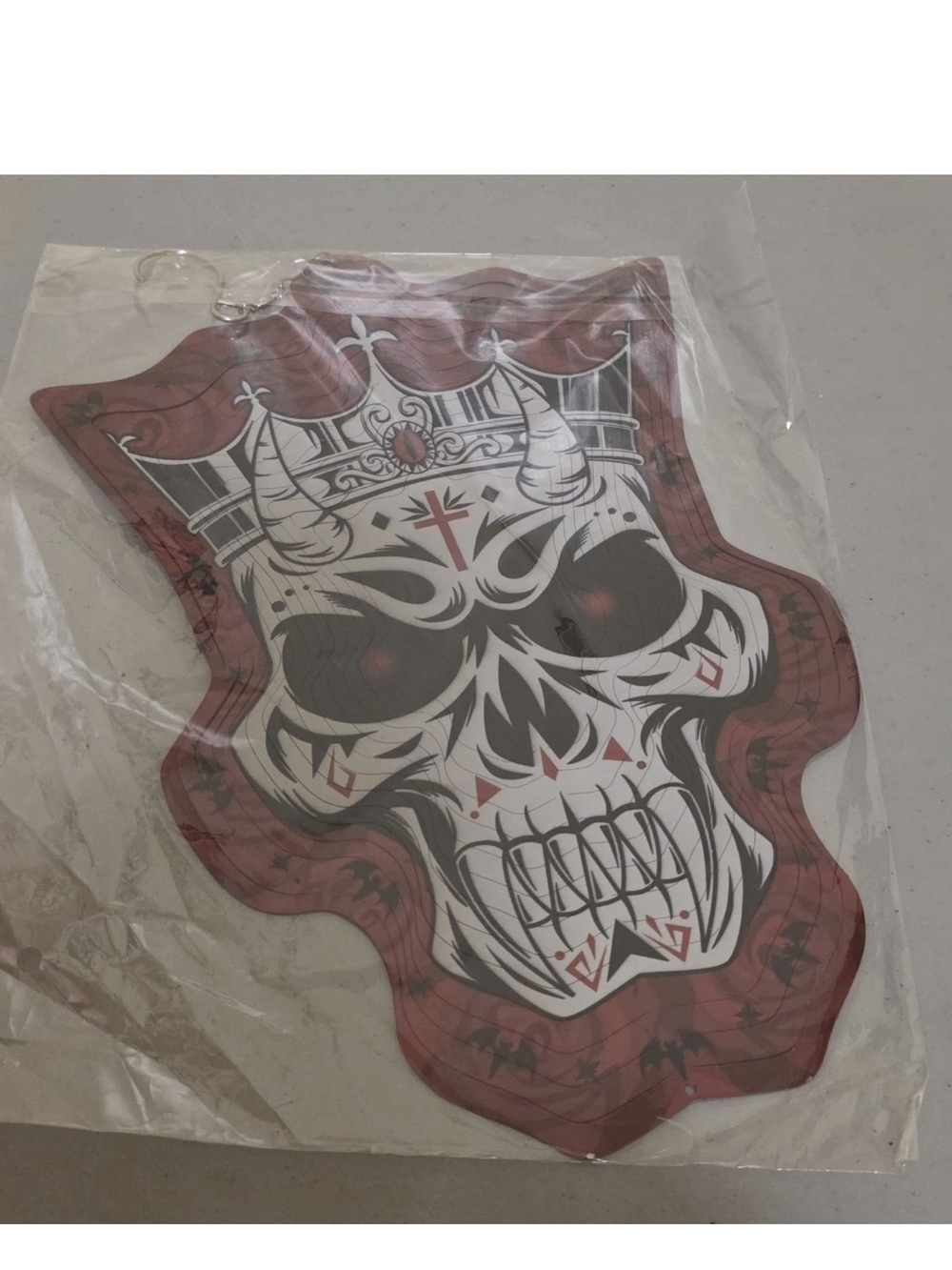 Evil Skull Kinetic 3D Metal Wind Spinner. Red, Black And White. Outdoor Decor